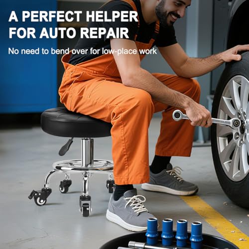 Adjustable Height Roller Stool with Wheels for Garage