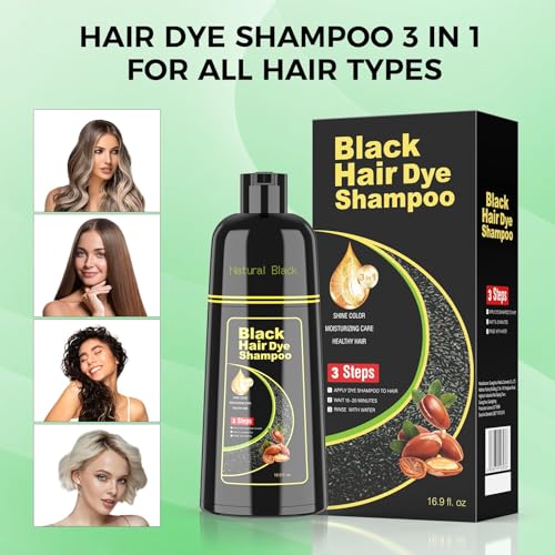 BELEZALIB Black Hair Dye Shampoo for Gray Coverage, 3-in-1