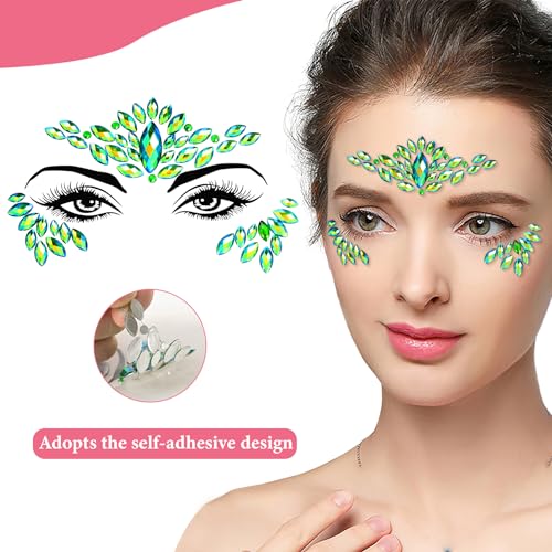 Face Jewels Stick On Rhinestones - 12 Festival Gem Sets