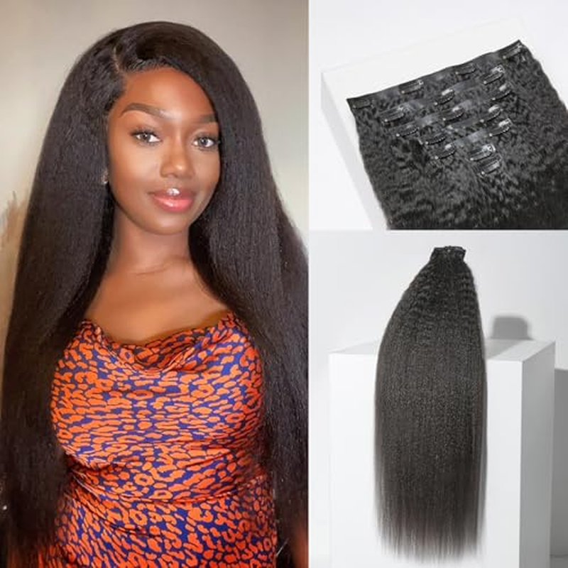 LUVME Seamless Kinky Straight Clip-In Hair Extensions - 16 Inch, 100g