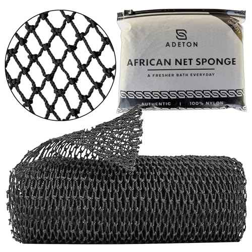 African Net Sponge Authentic with Knots, Exfoliating Bath Cloth, Real African Wash Net, Black Owned Sapo Afro Body Scrubber, Shower Essential Body Exfoliator, Large Deluxe Version (Black Large)
