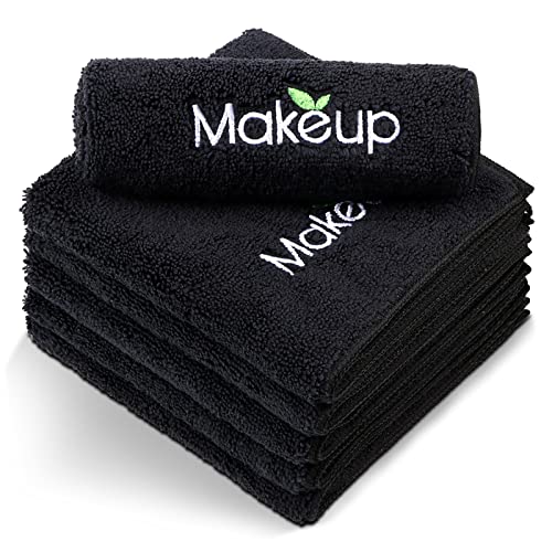 Orighty Microfiber Makeup Remover Cloths - Super Soft, Quick Dry Face Towels for Cleansing, 13 x 13 Inch, Pack of 6, Black