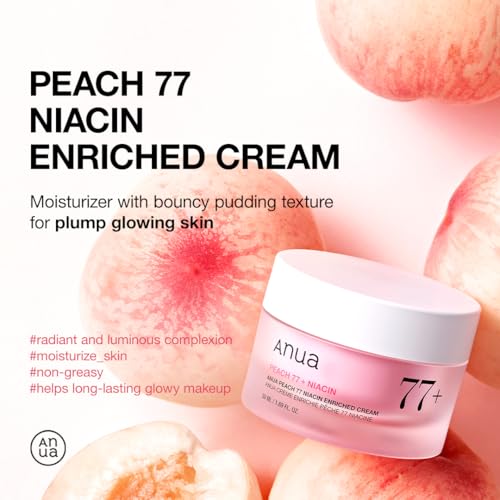 Anua Peach Niacinamide Cream, Face Moisturizer for Dry Skin with Vitamin B12, Collagen, Ceramide, Panthenol, Korean Skin Care for Glass Skin (50ml, 1.69 fl.oz.)