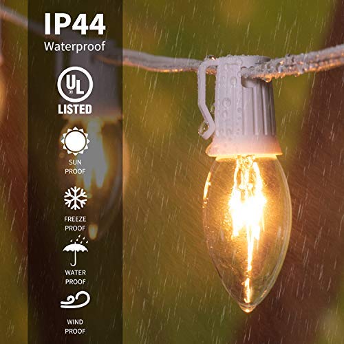 25 Feet C9 Bulb String Lights Outdoor White Christmas Lights for Outdoor Patio Room Christmas Party Backyard Decoration,Warm White, Clear Glass