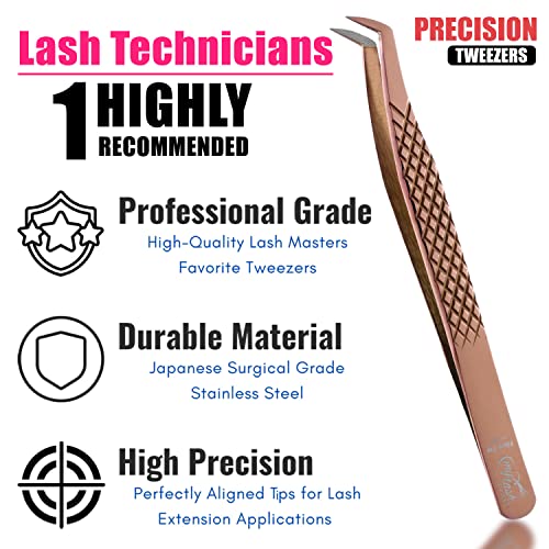 My Lash Tools Fiber Tip Lash Tweezers for Eyelash Extensions Professional Lash Tech Supplies Must Haves Volume Boot Eyelash Tweezers 12cm Stainless Steel Mink Fan Making Lashing Tweezer (Rose Gold)