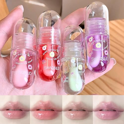 4Pcs Tinted Lip Gloss Oil Set - Moisturizing Plumping Lip Oil