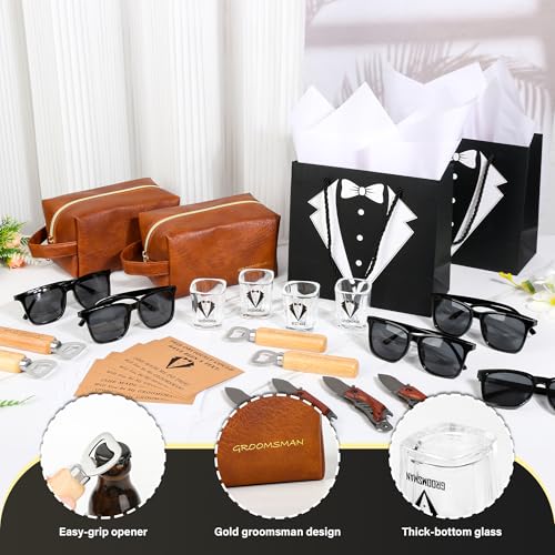 18PCS Groomsmen Gift Set – Whiskey Glasses, Toiletry Bag & Accessories