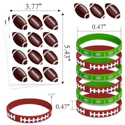144PCS Football Party Favors 120PCS Brown Football Tattoos 24PCS Green and Brown Football Silicone Bracelets Wristbands for Football Game Touchdown Tailgate Cheerleaders Party Decoration favors