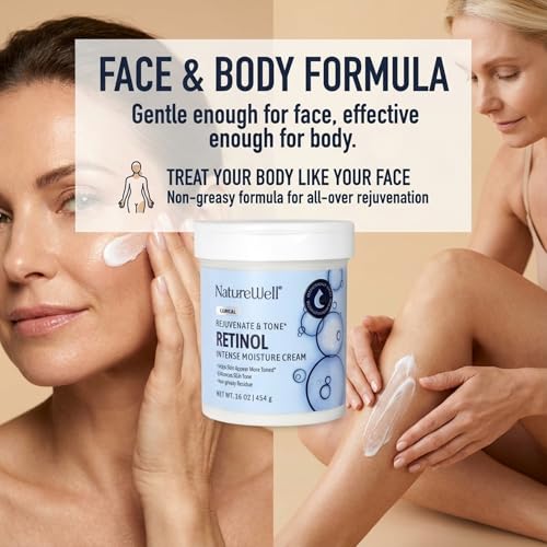 NATURE WELL Clinical Rejuvenate & Tone Retinol Intense Moisture Cream 2.0 for Face, Body, & Hands, Anti-Aging, Targets Discoloration, Wrinkles, Sun Damage, Crepey, & Sagging Skin, 16 Oz