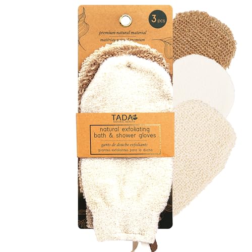 Exfoliating Gloves Shower, Body Scrubber, Body Massage and Body Scrubs for Bath and Shower (3PK Brown & Beige)