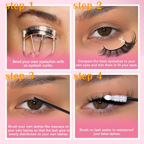 ALICROWN Mink Lashes Cat Eye Fairy Eyelashes Fuzzy Full False Eyelashes Wispy Fake Eyelashes Fox Eye Lashes Kit with Lash Bond and Seal 7 Pairs