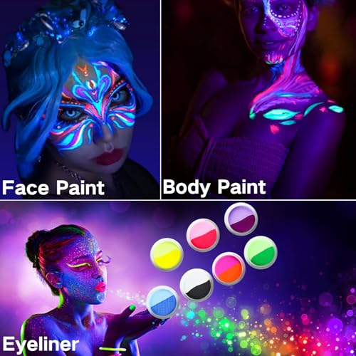 Water Activated UV Glow Face & Eyeliner Paint 14 Neon Colors