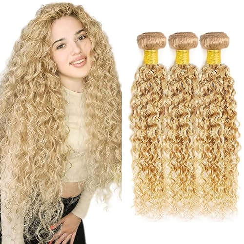 613 Blonde Curly Hair Bundles - 3 Packs, 8A Brazilian Remy Hair