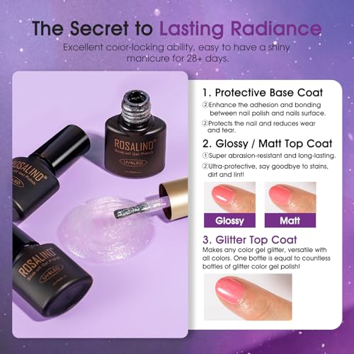 ROSALIND 24Pcs Cat Eye Gel Nail Polish Set with Base & Top Coats