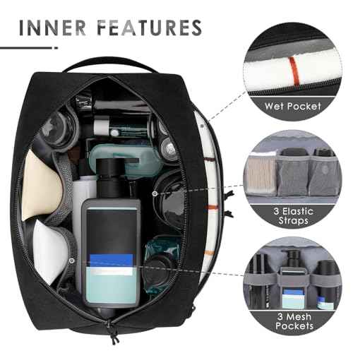 ETRONIK Tactical Toiletry Bag for Men, Travel Hygiene Bag with Double-layer, Hanging Toiletry Bag Water-Resistant Shaving Dopp Kit with EDC Molle Pouches, Bathroom Shower Makeup Bag Women, Black