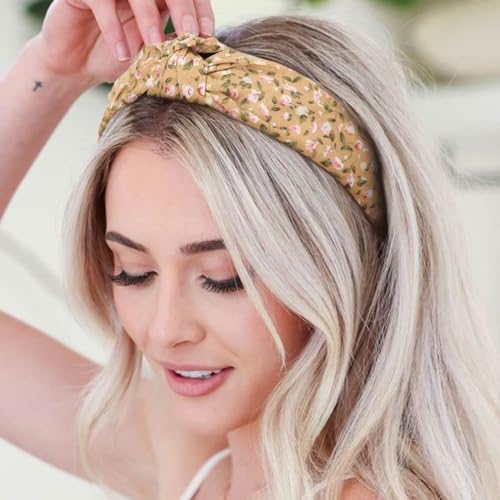 DRESHOW Flower Printed Knotted Headbands - 4 Pcs Boho Hair Accessories
