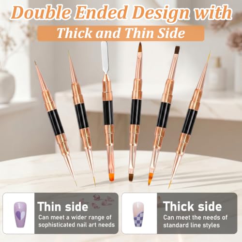 GASRONS Dual-Ended Nail Art Brushes Set - 5 Sizes for Gel, Acrylic & DIY Manicure