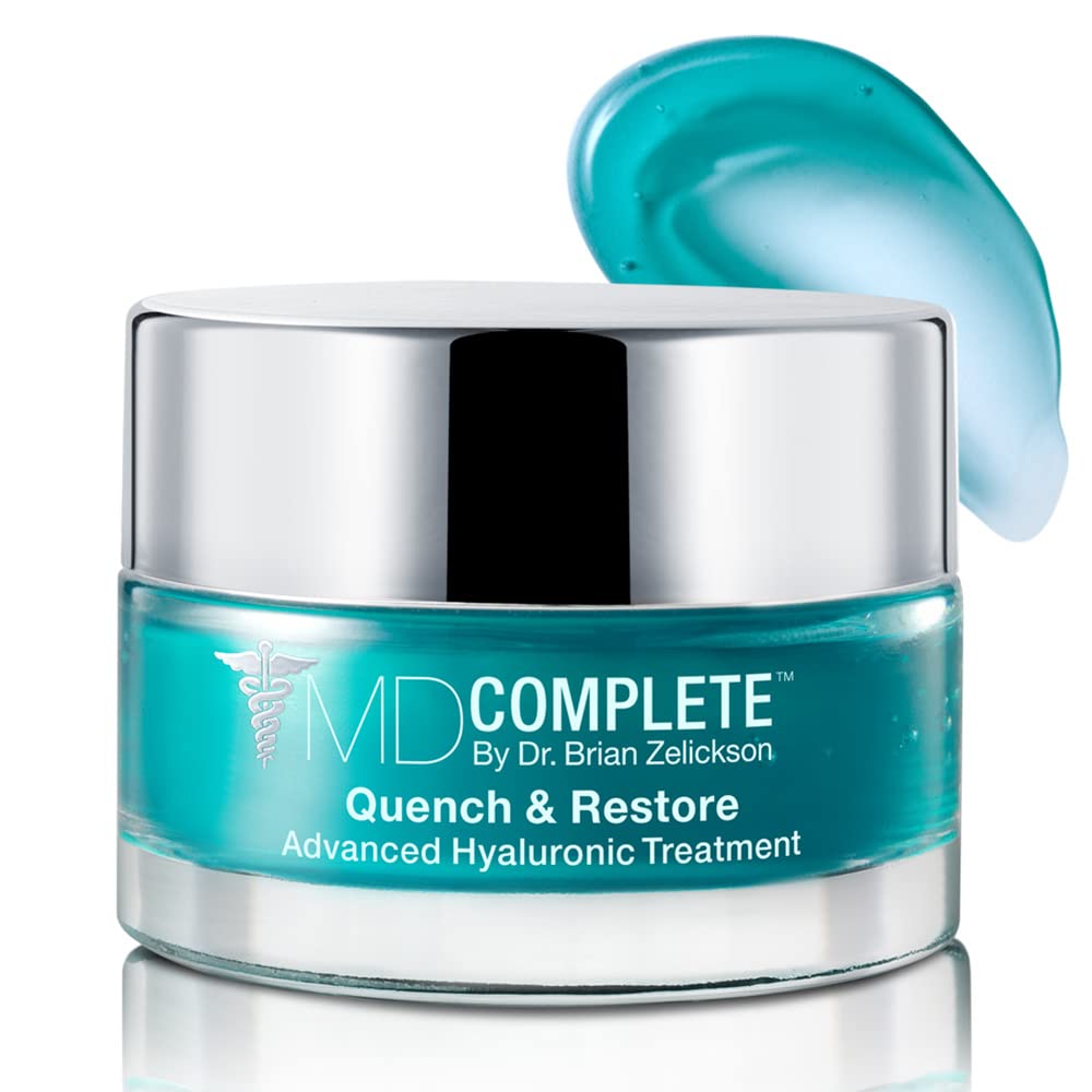 MD Complete Quench & Restore Advanced Hyaluronic Acid Treatment For Plumping and Firming on Face, Hands and body With Hyaluronic Acid, Peptides, Niacinamide and Lactic Acid Lavender Scent 1.0 Fl. Oz