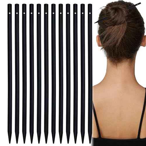 60 PCS Vintage Wooden Hair Sticks, Pencil Hair Pins, Black Chopstick Bun Clips for Women and Girls, Decorative Hairstyle Holder (with Hole)
