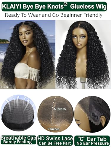 KLAIYI Water Wave Glueless Lace Front Wig 20" Human Hair