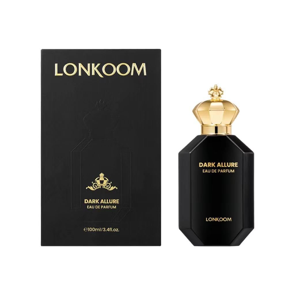 Lonkoom Dark Allure Perfume for Men, 3.4 Fl Oz/100ml Eau de Parfum Spray Long-Lasting Fragrance, Leather Notes of Cinnamon, Leather, Tobacco, Rum, Vanilla