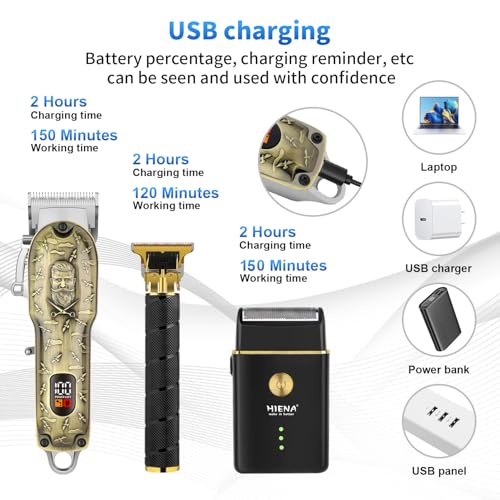 HIENA PRO Barber Clipper Set & Trimmer Kit for Men, Professional Electric Foil Shaver and Beard Trimmers, Men's Facial Grooming Tool, USB Charging, Perfect Gifts for Men