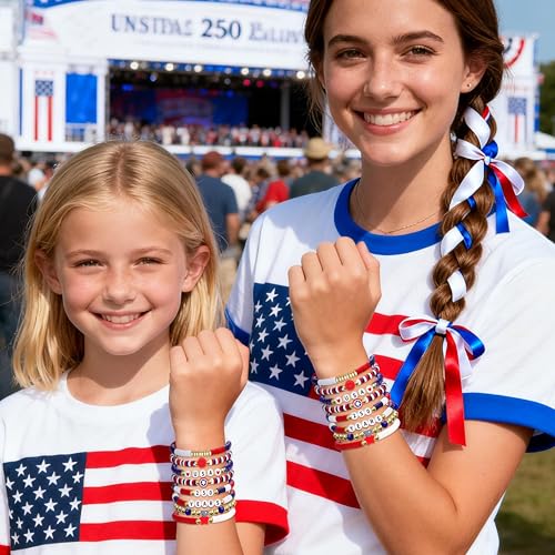 4th of July Patriotic Beaded Bracelets Set for Women - 8 Pack