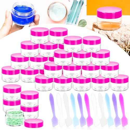 MotBach 40Pack 15g Small Plastic Cosmetic Containers with Lids, 15gram Plastic Makeup Containers Jars with Spatulas, 15ml Sample Jars Travel Size Containers for Toiletries Lip Balm Cream Slime Lotion