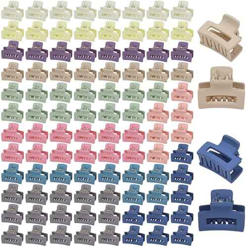 100 Pieces 2.5cm/0.1" Candy Color Small Non-slip Rectangle Plastic Hair Claws Clips Mini Hair Clamps Barrettes Hair Accessories for Women Girls Teens Kids