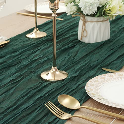 Socomi Cheesecloth Table Runner 10ft Gauze Boho Rustic Emerald Green Cheese Cloth Table Runner for Wedding Bridal Shower Fall Thanskgiving Decoration