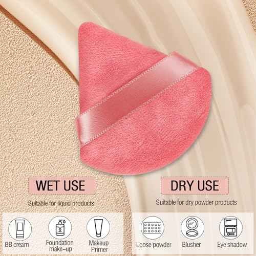 Pimoys 6 Pcs Powder Puff, Face Soft Triangle Makeup Puff Velet Makeup Sponge for Loose Powder (Pink)