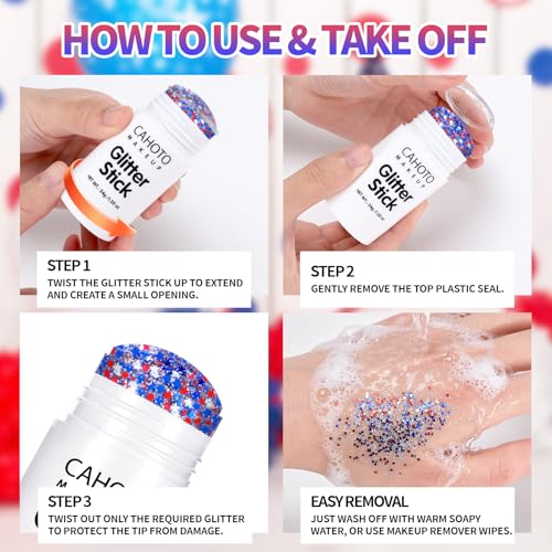 Red White Blue Glitter Stick for Face & Body