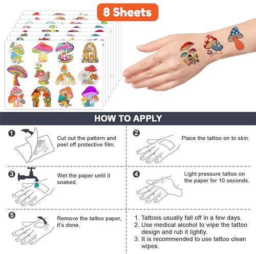 96 Pcs Temporary Tattoos for Kids - Mushroom & Forest Designs