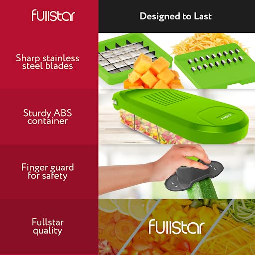 Fullstar Vegetable Chopper, Cheese Slicer, Food Chopper, Veggie Chopper, Onion Chopper, Vegetable Chopper with Container, Mandoline Slicer & Cheese Grater (6 in 1 - Gray/Green)