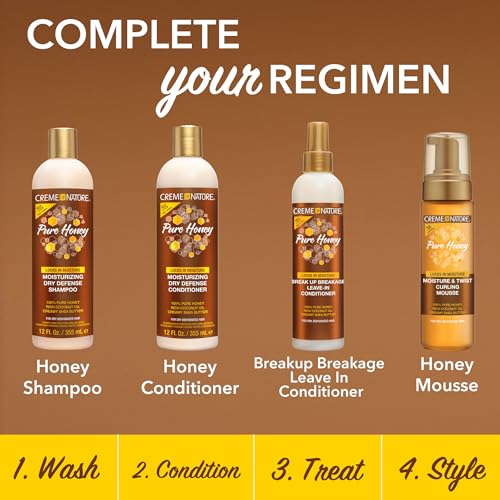 Creme of Nature Pure Honey Leave-In Conditioner, Moisture-Rich Detangler for Dry, Damaged Hair, With Coconut Oil & Shea Butter, Sulfate-Free Formula, 8 oz