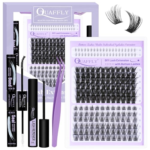 QUAFFLY 184Pcs Eyelash Extension Kit with Bottom Lashes, Adhesive & Tools