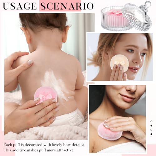 Powder Puff Set with Crystal Glass Container, 2 Soft Velour Puffs