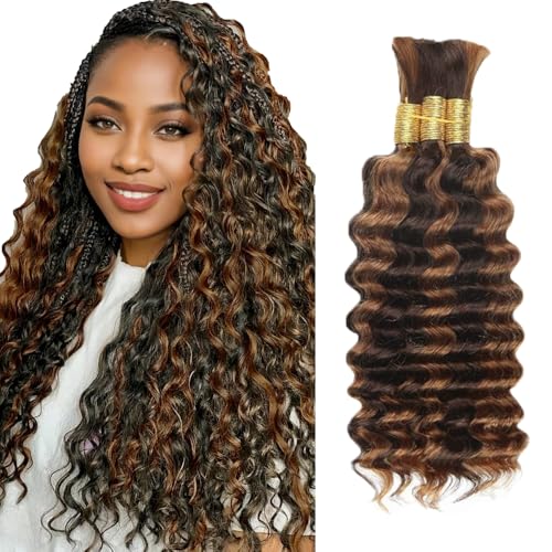 Freiuoke 26 Inch Deep Wave Braiding Hair Bundles - P4/30 Honey Brown