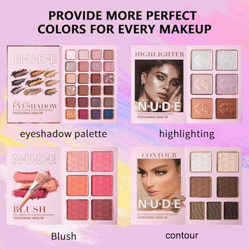 All-in-One 43-Color Makeup Palette Set – 24 Eyeshadows, 6 Blushers, 7 Contours, 6 Highlighters