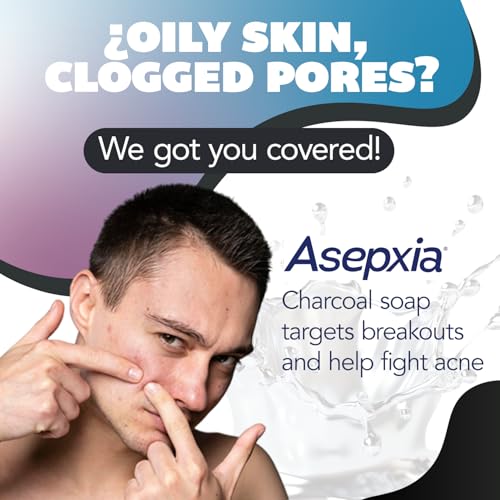 Asepxia Salicylic Acid & Activated Charcoal Bar Soap | Acne Treatment, Reduces Pimples & Blemishes, Deep Cleansing Facial Cleanser, Dries Out Acne, Prevents Breakouts, Face wash, 4 Oz, 5-Pack