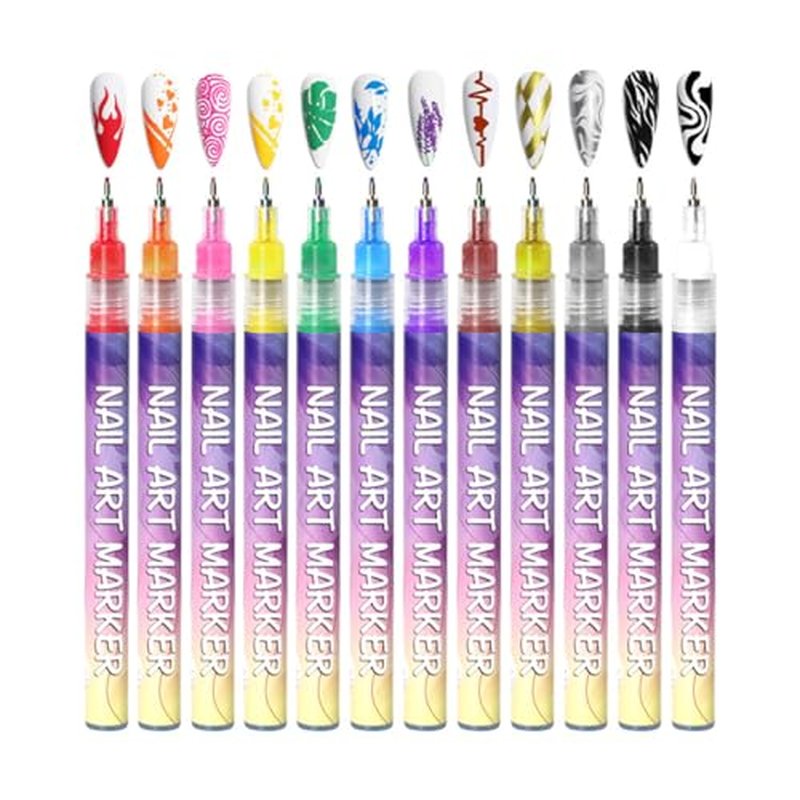 12 Colors Nail Art Pens Set With 500PCS Nail Form,New Nail Art Markers Polish Pen for Women Everyone, Nail Art Tools for Dotting Drawing Painting Point Liner DIY (2 set)