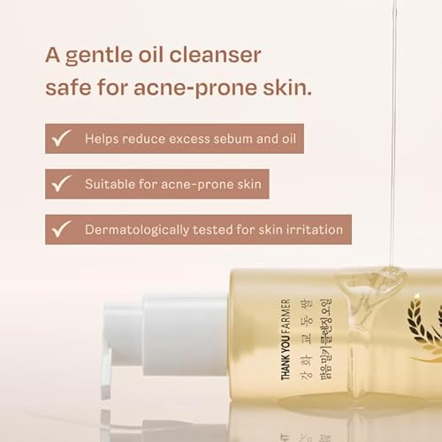 THANKYOU FARMER Rice Pure Milky Cleansing Oil 6.76 Fl oz (200ml) - Korean Cleansing Oil For Face, Non Comedogenic, Blackhead Pore Sebum Cleanser