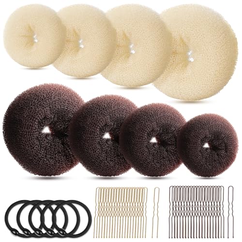 Hair Bun Maker Set with 8 Donuts, 40 Bobby Pins & Elastic Bands