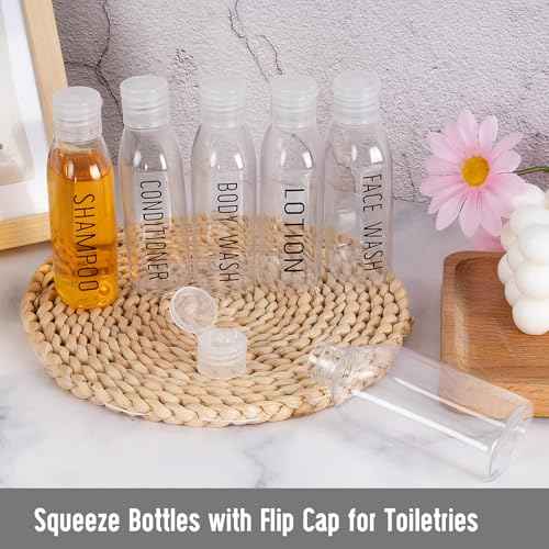 Travel Bottles for Toiletries 6 PCS 3.4oz/100ml Travel Size Containers Plastic Lotion Bottle TSA Approved Leak Proof Squeeze Bottles with Flip Cap for Toiletries, Shampoo & Lotion (Clear)