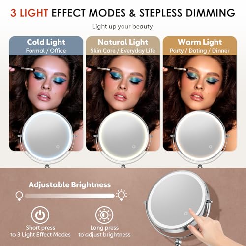 ZLOKLA Wall Mounted Lighted Makeup Mirror - 9" Double Sided 1X/30X Magnification