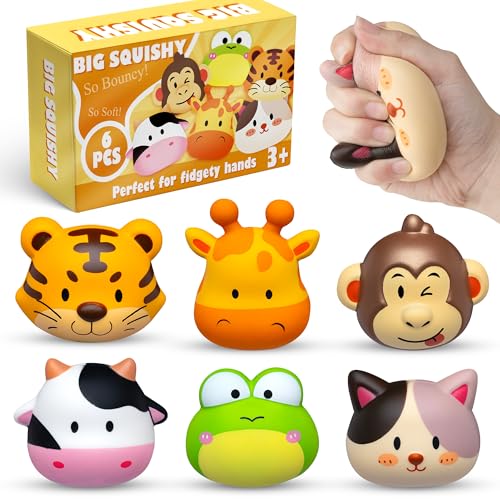DMIGHT 6PCS Large Animal Squishy Toys – Cute Stress Relief Toys for Kids, Big Animals Variation