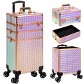 Rolling Makeup Train Case with Keys | Large Cosmetic Trolley Organizer