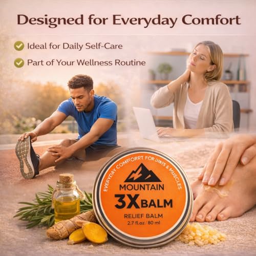 Mountain 3X Balm, Mountain 3X Relief Balm - 2.7fl oz ? Soothing Body Balm for Neck, Hands & Feet with Organic Arnica & Camphor (1 pack)