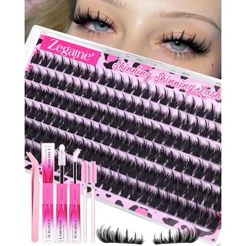 Wispy Lash Clusters Kit Manga Eyelash Clusters 12-16MM D Curly Fluff Lashes Clusters Kit Manga Cluster Eyelash Extensions Anime Individual Lashes Kit with Lash Bond&Seal Tweezers Brushes by Zegaine