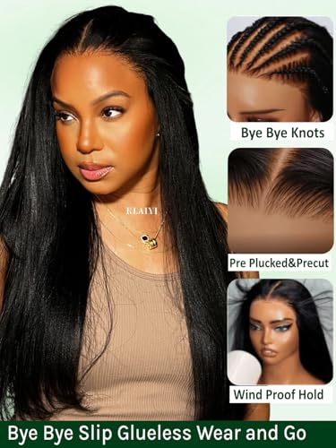 KLAIYI Yaki Straight 7X5 Lace Front Human Hair Wig - 20 Inch